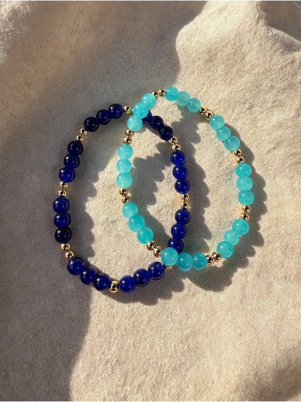 Handmade glass bead bracelet stack- Midnight Tide 🌊